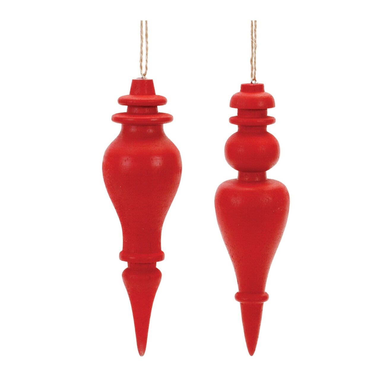Melrose Wood Finial Drop Christmas Ornaments - 6" - 6ct - Red